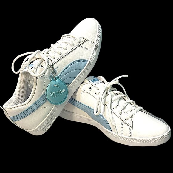 NWOT-PUMA Women's Vikky v3 Leather White and Light Blue Sneakers - Picture 15 of 15